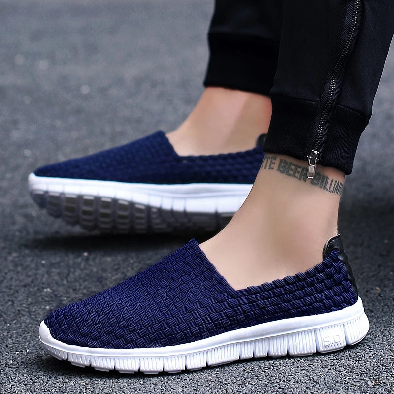 Men Sneakers Summer Shoes Casual Flats Breathable Woven Loafers Slip On Handmade 2020 Fashion Valentine Footwear Size 35-44