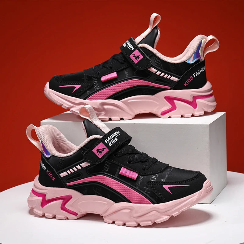 Girls Sneakers Lightweight Athletic Comfortable Shoes with Velcro Closure Kids Non-Slip Casual Walking Running Sports Shoes