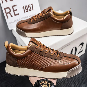 2025 Spring Men's Brown Sneaker Leather Platform Sports Shoes Men Comfortable Low Cut Casual Sneakers Man zapatillas de deporte