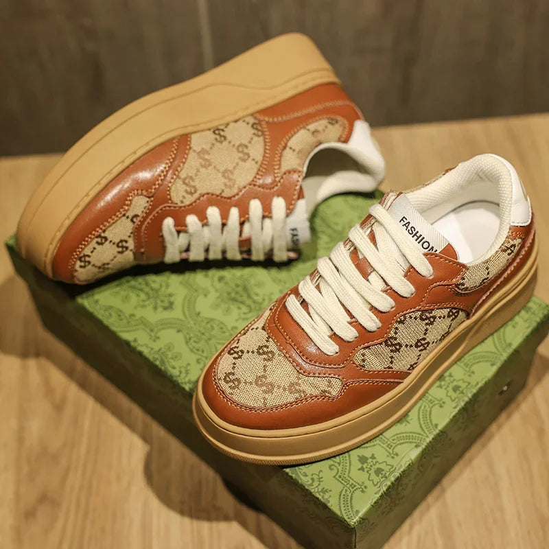 Men Casual Sneakers Luxury Skateboard Print Design Flats Running Outdoor Sport Tennis Shoe Walking Thick Bottom Sneaker Couple