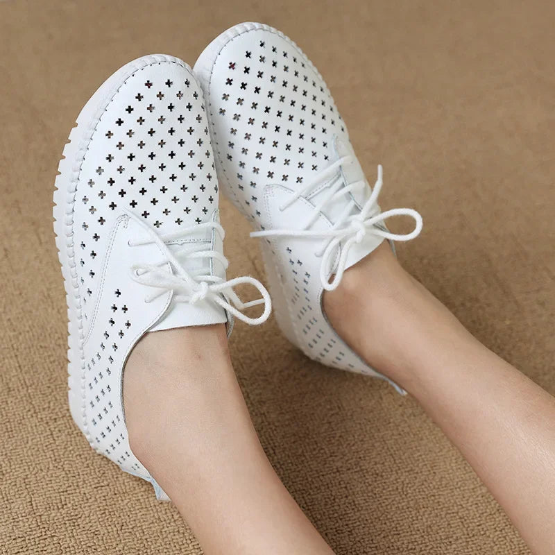 2021 Summer sneaker women platform shoes female Genuine Leather Walking flat sandals for women Breathable Comfort Vacation shoes